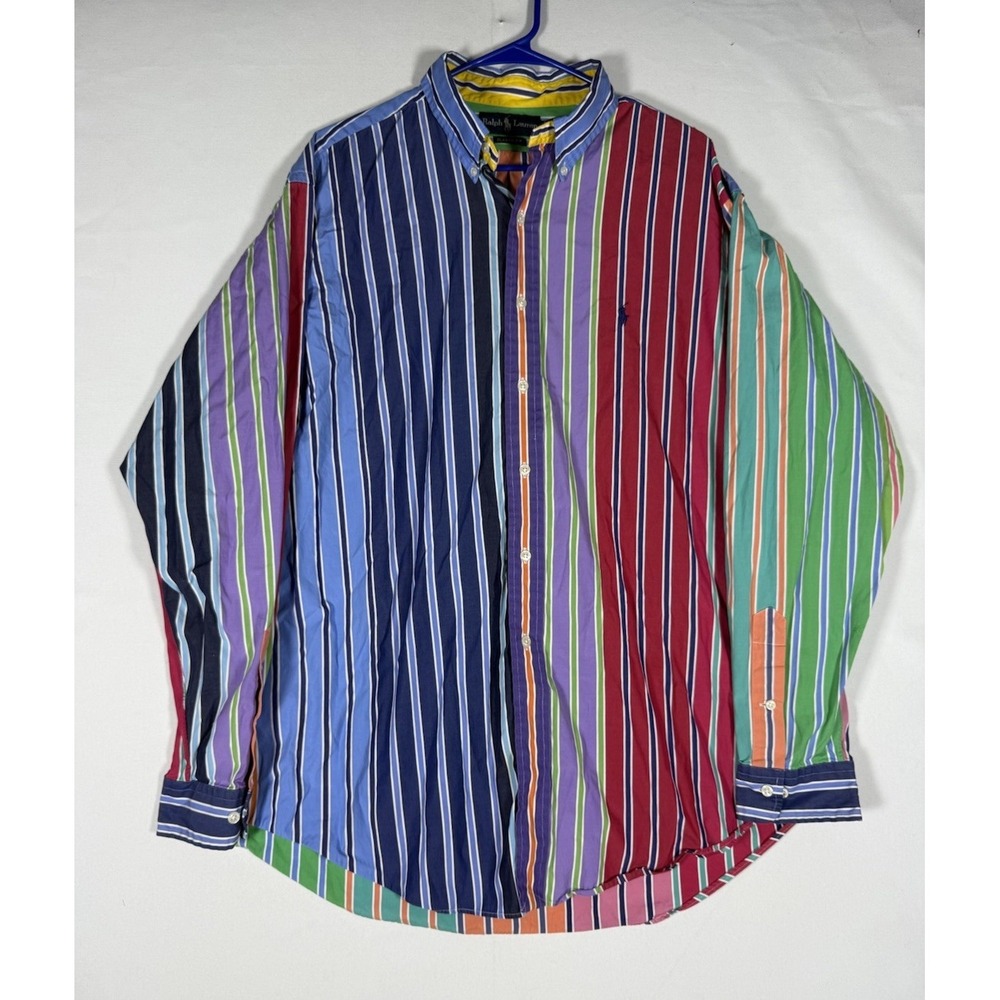 VTG Polo Ralph Lauren Shirt Mens XL Pastel Striped Colorblock Button Classic Fit
